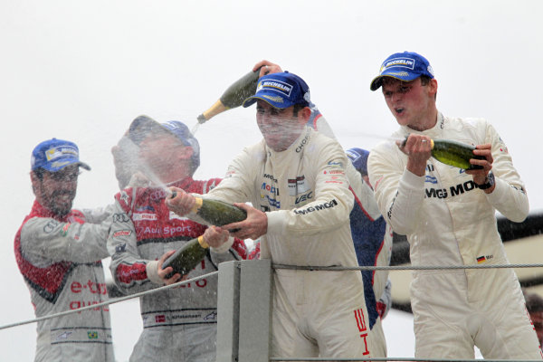 2014 World Endurance Championship,
Interlagos, Brazil. 28th - 30th November 2014.
LMP1 Podium (l-r) Lucas Di Grassi / Loic Duval / Tom Kristensen Audi Sport Team Joest Audi R18 e-tron quattro, Romain Dumas / Neel Jani / Marc Lieb Porsche AG Porsche 919 Hybrid, Anthony Davidson / Sebastien Buemi Toyota Racing Toyota TS 040 Hybrid.
World Copyright: Ebrey / LAT Photographic. 2014 World Endurance Championship,
Interlagos, Brazil. 28th - 30th November 2014.
LMP1 Podium (l-r) Lucas Di Grassi / Loic Duval / Tom Kristensen Audi Sport Team Joest Audi R18 e-tron quattro, Romain Dumas / Neel Jani / Marc Lieb Porsche AG Porsche 919 Hybrid, Anthony Davidson / Sebastien Buemi Toyota Racing Toyota TS 040 Hybrid.
World Copyright: Ebrey / LAT Photographic.