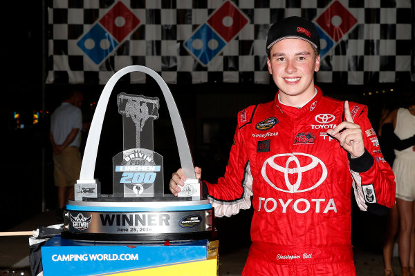 25 June, 2016, Madison, Illinois USA
Christopher Bell celebrates in victory lane
©2016, Russell LaBounty
LAT Photo USA

