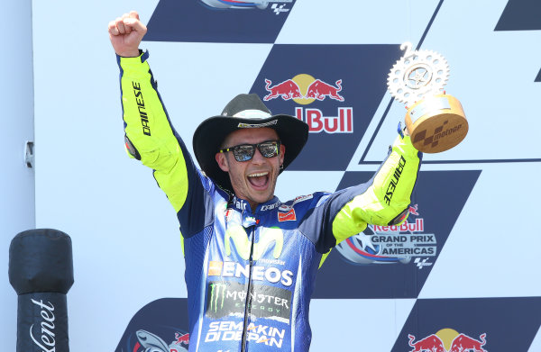 2017 MotoGP Championship - Round 3
Circuit of the Americas, Austin, Texas, USA
Sunday 23 April 2017
Podium: second place Valentino Rossi, Yamaha Factory Racing
World Copyright: Gold and Goose Photography/LAT Images
ref: Digital Image MotoGP-Post-450-2839