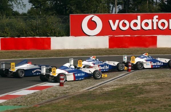 (R to L): Christopher Wassermann (AUT) Josef Kaufmann Racing, Sebastian Vettel (GER) Eifelland Racing, Davide Rigon (ITA) Team Lauderbach Motorsport and Adrian Sutil (GER) HBR Motorsport GmbH.
Formula BMW ADAC Championship, Rd 13&14, Nurburgring, Germany. 17 August 2003.
DIGITAL IMAGE (R to L): Christopher Wassermann (AUT) Josef Kaufmann Racing, Sebastian Vettel (GER) Eifelland Racing, Davide Rigon (ITA) Team Lauderbach Motorsport and Adrian Sutil (GER) HBR Motorsport GmbH.
Formula BMW ADAC Championship, Rd 13&14, Nurburgring, Germany. 17 August 2003.
DIGITAL IMAGE