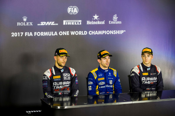 2017 FIA Formula 2 Round 6.
Silverstone, Northamptonshire, UK.
Sunday 16 July 2017.
Luca Ghiotto (ITA, RUSSIAN TIME), Nicholas Latifi (CAN, DAMS), Artem Markelov (RUS, RUSSIAN TIME). 
Photo: Zak Mauger/FIA Formula 2.
ref: Digital Image _56I0831