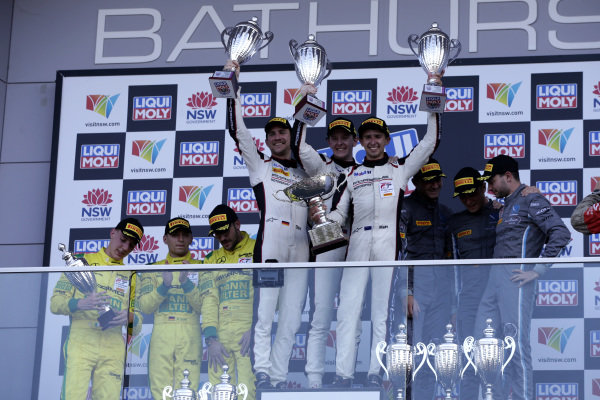 Podium: Race winner #912 EBM Porsche 911 GT3-R: Dirk Werner, Dennis Olsen, Matt Campbell, second place #999 Mercedes-AMG Team GruppeM Racing Mercedes AMG GT GT3: Maximilian Buhk, Raffaele Marciello, Maximilian Götz, third place #62 R-Motorsport Aston Martin Vantage GT3: Jake Dennis, Matthieu Vaxiviere, Marvin Kirchhöfer. Podium: Race winner #912 EBM Porsche 911 GT3-R: Dirk Werner, Dennis Olsen, Matt Campbell, second place #999 Mercedes-AMG Team GruppeM Racing Mercedes AMG GT GT3: Maximilian Buhk, Raffaele Marciello, Maximilian Götz, third place #62 R-Motorsport Aston Martin Vantage GT3: Jake Dennis, Matthieu Vaxiviere, Marvin Kirchhöfer.