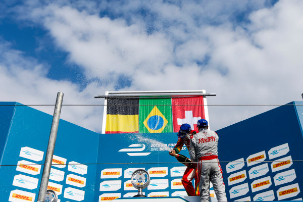 2014/2015 FIA Formula E Championship.
Berlin ePrix, Berlin Tempelhof Airport, Germany.
Saturday 23 May 2015
Podium. 1st, Lucas di Grassi (BRA)/Audi Abt Sport - Spark-Renault SRT_01E, 2nd, Jerome D'Ambrosio (BEL)/Dragon Racing - Spark-Renault SRT_01E and 3rd, Sebastien Buemi (SWI)/E.dams Renault - Spark-Renault SRT_01E.
Photo: Zak Mauger/LAT/Formula E
ref: Digital Image _L0U9715
2014/2015 FIA Formula E Championship.
Berlin ePrix, Berlin Tempelhof Airport, Germany.
Saturday 23 May 2015
Podium. 1st, Lucas di Grassi (BRA)/Audi Abt Sport - Spark-Renault SRT_01E, 2nd, Jerome D'Ambrosio (BEL)/Dragon Racing - Spark-Renault SRT_01E and 3rd, Sebastien Buemi (SWI)/E.dams Renault - Spark-Renault SRT_01E.
Photo: Zak Mauger/LAT/Formula E
ref: Digital Image _L0U9715