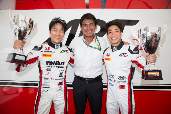 2017 FIA Formula 2 Round 2.
Circuit de Catalunya, Barcelona, Spain.
Sunday 14 May 2017.
ART Grand Prix race winners, F2 Race two winner Nobuharu Matsushita (JPN, ART Grand Prix) and GP3 Race one winner Nirei Fukuzumi (JPN, ART Grand Prix) and Aguri Suzuki
Photo: Jed Leicester/FIA Formula 2.
ref: Digital Image JL1_0442 2017 FIA Formula 2 Round 2.
Circuit de Catalunya, Barcelona, Spain.
Sunday 14 May 2017.
ART Grand Prix race winners, F2 Race two winner Nobuharu Matsushita (JPN, ART Grand Prix) and GP3 Race one winner Nirei Fukuzumi (JPN, ART Grand Prix) and Aguri Suzuki
Photo: Jed Leicester/FIA Formula 2.
ref: Digital Image JL1_0442