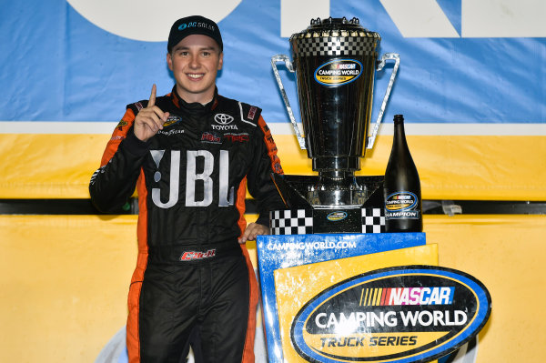 NASCAR Camping World Truck Series
Ford EcoBoost 200
Homestead-Miami Speedway, Homestead, FL USA
Friday 17 November 2017
Christopher Bell, JBL Toyota Tundra celebrates winning the 2017 NASCAR Camping world Truck Series Championship
World Copyright: Nigel Kinrade
LAT Images NASCAR Camping World Truck Series
Ford EcoBoost 200
Homestead-Miami Speedway, Homestead, FL USA
Friday 17 November 2017
Christopher Bell, JBL Toyota Tundra celebrates winning the 2017 NASCAR Camping world Truck Series Championship
World Copyright: Nigel Kinrade
LAT Images