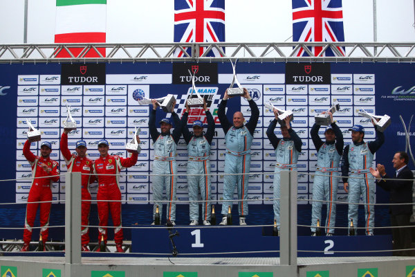 2014 World Endurance Championship,
Interlagos, Brazil. 28th - 30th November 2014.
GTE Am Podium(l-r) Stephen Wyatt / Michele Rugolo / Andrea Bertolini AF Corse Ferrari 458 Italia, Paul Dalla Lana / Pedro Lamy / Christoffer Nygaard Aston Martin Racing Aston Martin Vantage V8, Kristian Poulsen / David Heinemeier Hansson / Nicki Thiim Aston Martin Racing Aston Martin Vantage V8.
World Copyright: Ebrey / LAT Photographic.