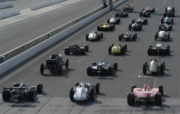 12 October, 2010, Indianapolis, Indiana, USA
33 Historic cars representing the 100 year history of the Indy 500 are gathered on the grid of the Indianapolis Motor Speedway
Â©2010, Dan R. Boyd, USA
LAT Photographic