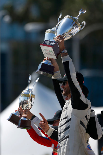 2017 IMSA WeatherTech SportsCar Championship
BUBBA burger Sports Car Grand Prix at Long Beach
Streets of Long Beach, CA USA
Saturday 8 April 2017
50, Mercedes, Mercedes AMG GT3, GTD, Gunnar Jeannette, Cooper MacNeil celebrate on the podium
World Copyright: Phillip Abbott/LAT Images
ref: Digital Image lat_abbott_lbgp_0417_6337