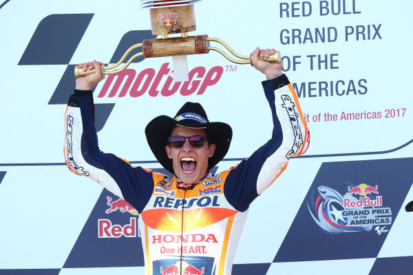 2017 MotoGP Championship - Round 3
Circuit of the Americas, Austin, Texas, USA
Sunday 23 April 2017
Podium: race winner Marc Marquez, Repsol Honda Team
World Copyright: Gold and Goose Photography/LAT Images
ref: Digital Image MotoGP-Post-450-2836 2017 MotoGP Championship - Round 3
Circuit of the Americas, Austin, Texas, USA
Sunday 23 April 2017
Podium: race winner Marc Marquez, Repsol Honda Team
World Copyright: Gold and Goose Photography/LAT Images
ref: Digital Image MotoGP-Post-450-2836