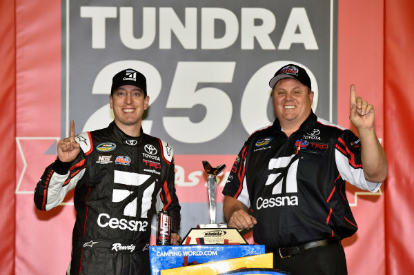NASCAR Camping World Truck Series
Toyota Tundra 250
Kansas Speedway, Kansas City, KS USA
Friday 12 May 2017
Kyle Busch, Cessna Toyota Tundra celebrates his win in Victory Lane
World Copyright: Nigel Kinrade
LAT Images
ref: Digital Image 17KAN1nk07233 NASCAR Camping World Truck Series
Toyota Tundra 250
Kansas Speedway, Kansas City, KS USA
Friday 12 May 2017
Kyle Busch, Cessna Toyota Tundra celebrates his win in Victory Lane
World Copyright: Nigel Kinrade
LAT Images
ref: Digital Image 17KAN1nk07233
