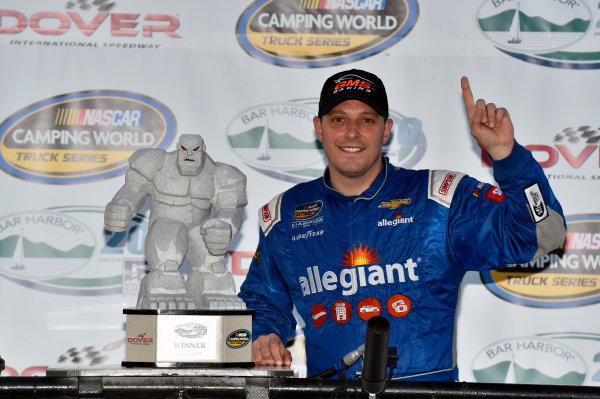 NASCAR Camping World Truck Series
Bar Harbor 200
Dover International Speedway, Dover, DE USA
Friday 2 June 2017
Johnny Sauter, Allegiant Airlines Chevrolet Silverado celebrates his win in Victory Lane
World Copyright: Nigel Kinrade
LAT Images
ref: Digital Image 17DOV1nk06918 NASCAR Camping World Truck Series
Bar Harbor 200
Dover International Speedway, Dover, DE USA
Friday 2 June 2017
Johnny Sauter, Allegiant Airlines Chevrolet Silverado celebrates his win in Victory Lane
World Copyright: Nigel Kinrade
LAT Images
ref: Digital Image 17DOV1nk06918