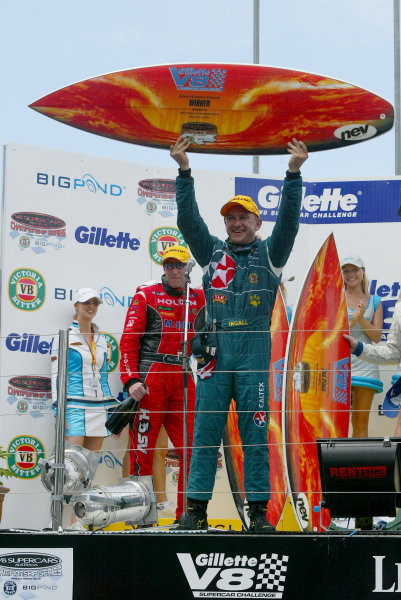 2003 Australian V8 Supercars
Surfers Paradise, Australia. October 25th 2003.
Ford Falcon BA driver Russell Ingall celibrates afte winning round 11 of the V8 Supercar 's at the Lexmark Indy on the Gold Coast, Australia this weekend.
World Copyright: Mark Horsburgh/LAT Photographic
ref: Digital Image Only 2003 Australian V8 Supercars
Surfers Paradise, Australia. October 25th 2003.
Ford Falcon BA driver Russell Ingall celibrates afte winning round 11 of the V8 Supercar 's at the Lexmark Indy on the Gold Coast, Australia this weekend.
World Copyright: Mark Horsburgh/LAT Photographic
ref: Digital Image Only