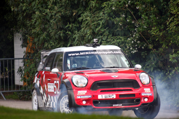 Goodwood Estate, West Sussex.
30th June - 3rd July 2011
Kris Meeke does some donuts in the Mini WRC car before taking to the hill. Action.
World Copyright: Lord Hutton/LAT Photographic
ref: IMG_2688