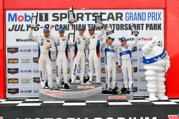 IMSA WeatherTech SportsCar Championship
Mobil 1 SportsCar Grand Prix
Canadian Tire Motorsport Park
Bowmanville, ON CAN
Sunday 9 July 2017
25, BMW, BMW M6, GTLM, Bill Auberlen, Alexander Sims, 24, John Edwards, Martin Tomczyk, 67, Ford, Ford GT, Ryan Briscoe, Richard Westbrook, celebrates, win, winners, victory lane, podium
World Copyright: Scott R LePage/LAT Images IMSA WeatherTech SportsCar Championship
Mobil 1 SportsCar Grand Prix
Canadian Tire Motorsport Park
Bowmanville, ON CAN
Sunday 9 July 2017
25, BMW, BMW M6, GTLM, Bill Auberlen, Alexander Sims, 24, John Edwards, Martin Tomczyk, 67, Ford, Ford GT, Ryan Briscoe, Richard Westbrook, celebrates, win, winners, victory lane, podium
World Copyright: Scott R LePage/LAT Images