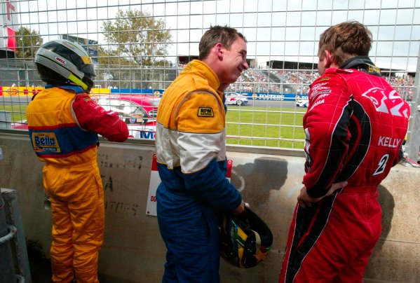 2003 Australian V8 Supercars Melbourne
Victoria,Australia 9th March 2003
Holden drivers Todd Kelly (R) paul Weel (C) and Ford driver Paul Radisich are sidelined after a crash at the strat of race 1 of the V8 Supercars at the 2003 Australian GP.
World Copyright: Mark Horsburgh/LAT
Photographic ref: Digital Image Only
2003 Australian V8 Supercars Melbourne
Victoria,Australia 9th March 2003
Holden drivers Todd Kelly (R) paul Weel (C) and Ford driver Paul Radisich are sidelined after a crash at the strat of race 1 of the V8 Supercars at the 2003 Australian GP.
World Copyright: Mark Horsburgh/LAT
Photographic ref: Digital Image Only
