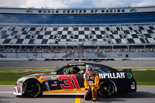 13-21 February, 2016, Daytona Beach, Florida USA  
Ryan Newman, driver of the #31 CAT Chevrolet, poses with his car after qualifying for the NASCAR Sprint Cup Series Daytona 500 at Daytona International Speedway on February 14, 2016 in Daytona Beach, Florida.  
LAT Photo USA via NASCAR via Getty Images