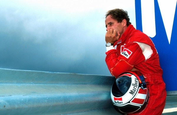 Gerhard Berger (AUT) Ferrari 412T1 reflects on what might have been having led from pole position for seven laps before his transmission failed him. 
Portugese Grand Prix, Estoril, 25 September 1994.