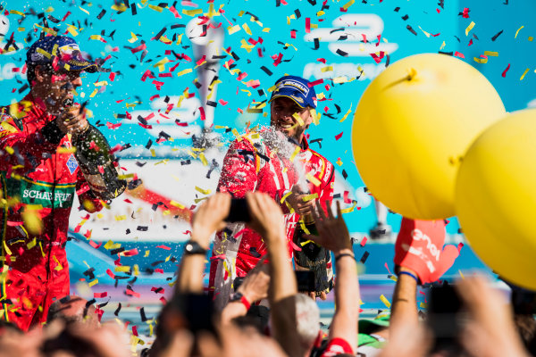 2016/2017 FIA Formula E Championship.
Round 7 - Berlin ePrix, Tempelhof Airport, Berlin, Germany.
Saturday 10 June 2017.
Nick Heidfeld (GER), Mahindra Racing, Spark-Mahindra, Mahindra M3ELECTRO, sprays the champagne on the podium.
Photo: Zak Mauger/LAT/Formula E
ref: Digital Image _54I7726 2016/2017 FIA Formula E Championship.
Round 7 - Berlin ePrix, Tempelhof Airport, Berlin, Germany.
Saturday 10 June 2017.
Nick Heidfeld (GER), Mahindra Racing, Spark-Mahindra, Mahindra M3ELECTRO, sprays the champagne on the podium.
Photo: Zak Mauger/LAT/Formula E
ref: Digital Image _54I7726