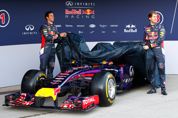 2014 F1 Pre Season Test 1 - Preview
Circuito de Jerez, Jerez, Spain.
Tuesday 28 January 2014.
Sebastian Vettel, Red Bull Racing. and Daniel Ricciardo, Red Bull Racing at the launch of the Red Bull RB10.
World Copyright: Alastair Staley/LAT Photographic.
ref: Digital Image _A8C7610