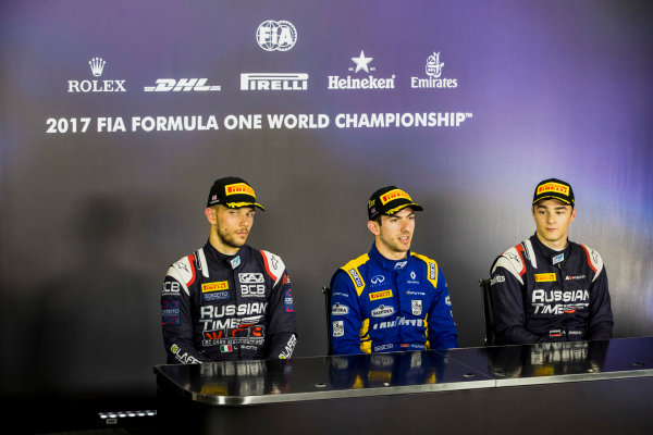 2017 FIA Formula 2 Round 6.
Silverstone, Northamptonshire, UK.
Sunday 16 July 2017.
Luca Ghiotto (ITA, RUSSIAN TIME), Nicholas Latifi (CAN, DAMS), Artem Markelov (RUS, RUSSIAN TIME). 
Photo: Zak Mauger/FIA Formula 2.
ref: Digital Image _56I0833