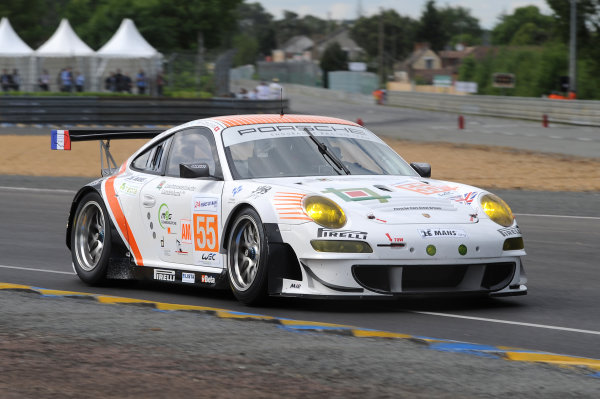 Circuit de La Sarthe, Le Mans, France. 13th - 17th June 2012. 
Wednesday Free Practice.
Paul Daniels/Markus Palttala/Joel Camathias, JWA-AVILA, No
55 Porsche 911 RSR (997). 
Photo: Jeff Bloxham/LAT Photographic. 
ref: Digital Image DSC_9681