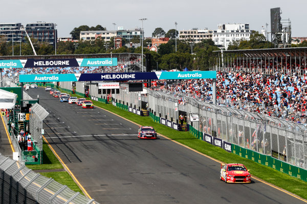 Australian Supercars Series
Albert Park, Melbourne, Australia.
Sunday 26 March 2017.
Race 4.
Fabian Coulthard, No.12 Ford Falcon FG-X, Shell V-Power Racing Team, leads Jamie Whincup, No.88 Holden Commodore VF, Red Bull Holden Racing Team. 
World Copyright: Zak Mauger/LAT Images
ref: Digital Image _56I0197