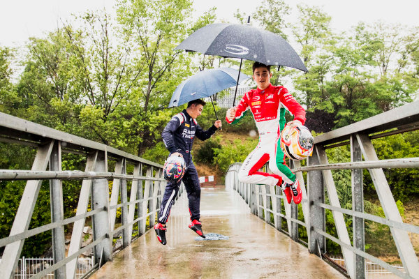 2017 FIA Formula 2 Round 2.
Circuit de Catalunya, Barcelona, Spain.
Thursday 11 May 2017.
Charles Leclerc (MCO, PREMA Racing) and Artem Markelov (RUS, RUSSIAN TIME).
Photo: Zak Mauger/FIA Formula 2.
ref: Digital Image _56I6630