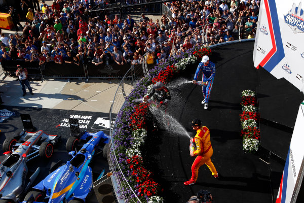 Verizon IndyCar Series
IndyCar Grand Prix
Indianapolis Motor Speedway, Indianapolis, IN USA
Saturday 13 May 2017
Will Power, Team Penske Chevrolet, Scott Dixon, Chip Ganassi Racing Teams Honda, Ryan Hunter-Reay, Andretti Autosport Honda celebrate with champagne on the podium
World Copyright: Phillip Abbott
LAT Images
ref: Digital Image abbott_indyGP_0517_6042 Verizon IndyCar Series
IndyCar Grand Prix
Indianapolis Motor Speedway, Indianapolis, IN USA
Saturday 13 May 2017
Will Power, Team Penske Chevrolet, Scott Dixon, Chip Ganassi Racing Teams Honda, Ryan Hunter-Reay, Andretti Autosport Honda celebrate with champagne on the podium
World Copyright: Phillip Abbott
LAT Images
ref: Digital Image abbott_indyGP_0517_6042