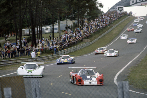 1985 Le Mans 24 Hours
Le Mans, France. 15th - 16th June.
Yves Courage/Alain de Cadenet/Jean-Francois Yvon (Cougar C12-Porsche) leads Brian Redman/Hurley Haywood/Jim Adams (Jaguar XJR-5).
World Copyright: Murenbeeld/LAT Photographic
ref: 35mm Transparency Image