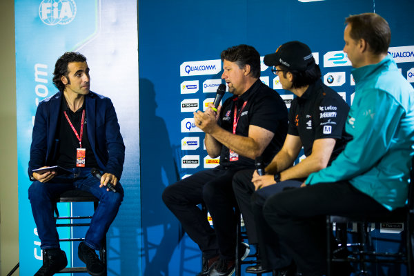 2016/2017 FIA Formula E Championship.
Round 9 - Brooklyn, New York City, United States of America
Friday 14 July 2017.
Dario Franchitti with Michael Andretti, Jay Penske and Gerry Hughes.
Photo: Sam Bloxham/LAT/Formula E
ref: Digital Image _J6I2592