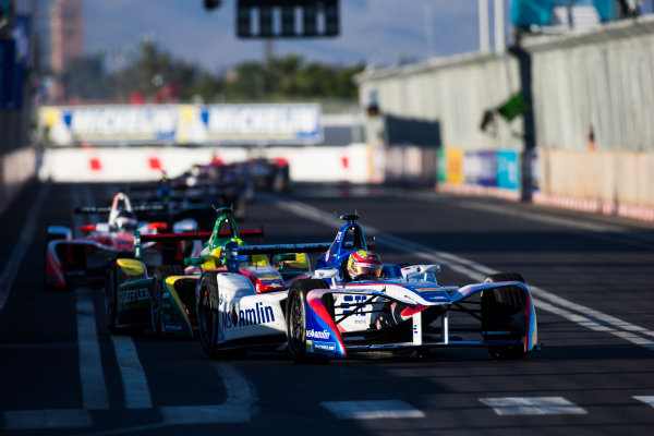 2016/2017 FIA Formula E Championship.
Marrakesh ePrix, Circuit International Automobile Moulay El Hassan, Marrakesh, Morocco.
Robin Frijns (NLD), Amlin Andretti, Spark-Andretti, ATEC-02. leads Lucas Di Grassi (BRA), ABT Schaeffler Audi Sport, Spark-Abt Sportsline, ABT Schaeffler FE02. 
Saturday 12 November 2016.
Photo: Sam Bloxham/LAT/Formula E
ref: Digital Image _SLA8272