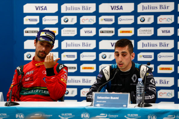 2016/2017 FIA Formula E Championship.
Monte-Carlo, Monaco
Saturday 13 May 2017.
Lucas Di Grassi (BRA), ABT Schaeffler Audi Sport, Spark-Abt Sportsline, ABT Schaeffler FE02, and Sebastien Buemi (SUI), Renault e.Dams, Spark-Renault, Renault Z.E 16, in the Press Conference.
Photo: Sam Bloxham/LAT/Formula E
ref: Digital Image _W6I6877