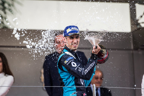 2016/2017 FIA Formula E Championship.
Monte-Carlo, Monaco
Saturday 13 May 2017.
Sebastien Buemi (SUI), Renault e.Dams, Spark-Renault, Renault Z.E 16, celebrates on the podium.
Photo: Andrew Ferraro/LAT/Formula E
ref: Digital Image _FER8816