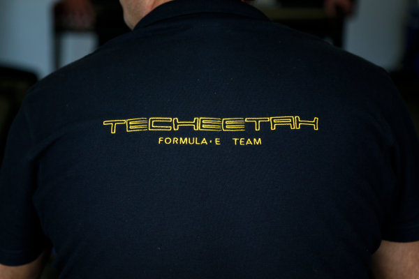 FIA Formula E Season 3 Testing - Day Two.
Donington Park Racecourse, Derby, United Kingdom.
Techeetah branding on the T-shirt of a team member.
Wednesday 24 August 2016.
Photo: Adam Warner / LAT / FE.
ref: Digital Image _14P2897
